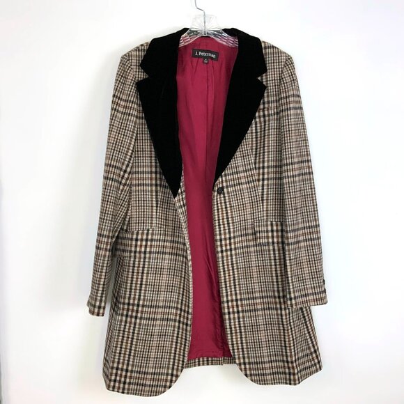 Vintage J. Peterman Wool Plaid Edwardian Coat Velvet Collar Sz 8 - Picture 7 of 16
